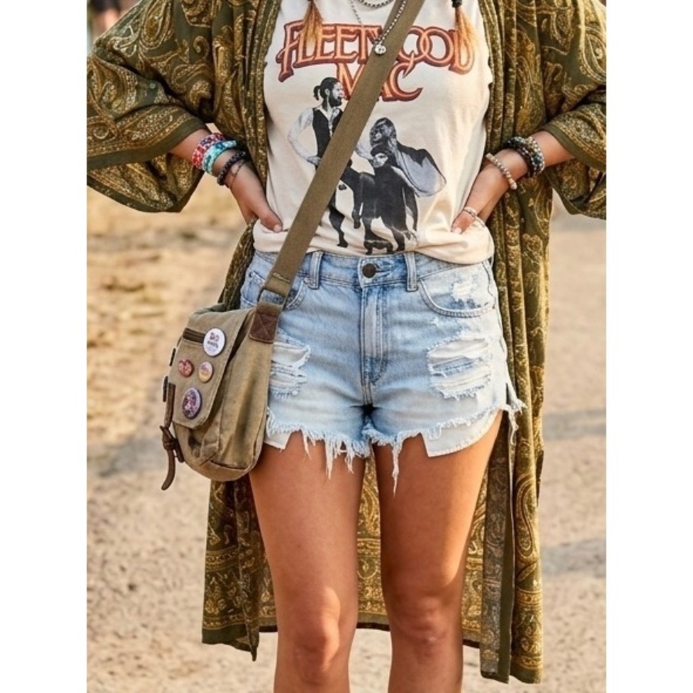 American Eagle Hi-Rise Festival Distressed Denim Shorts Light Wash Blue Womens